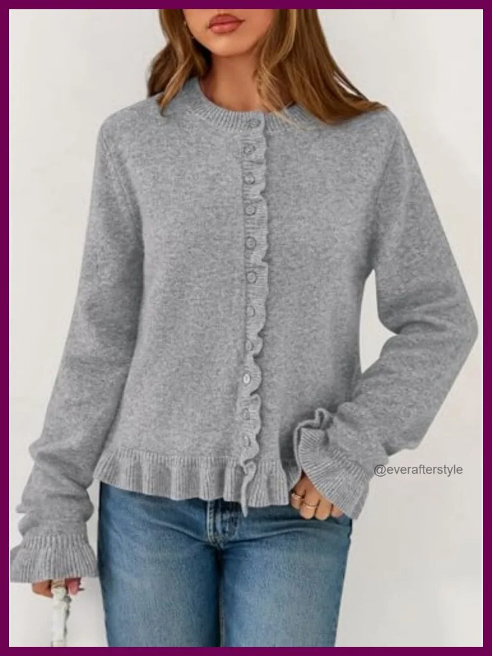 Chunky Knit Cropped Cardigan Button Down Long Sleeve Crew Neck Sweater
